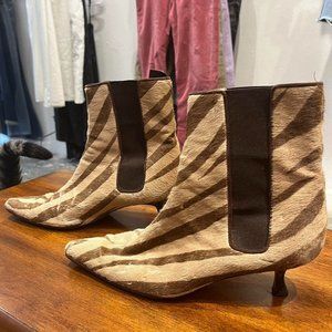 Manolo Blahnik zebra print calf hair booties